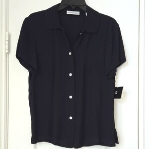 Valerie Stevens Vintage Black Short Sleeve Button Top - Size S - New